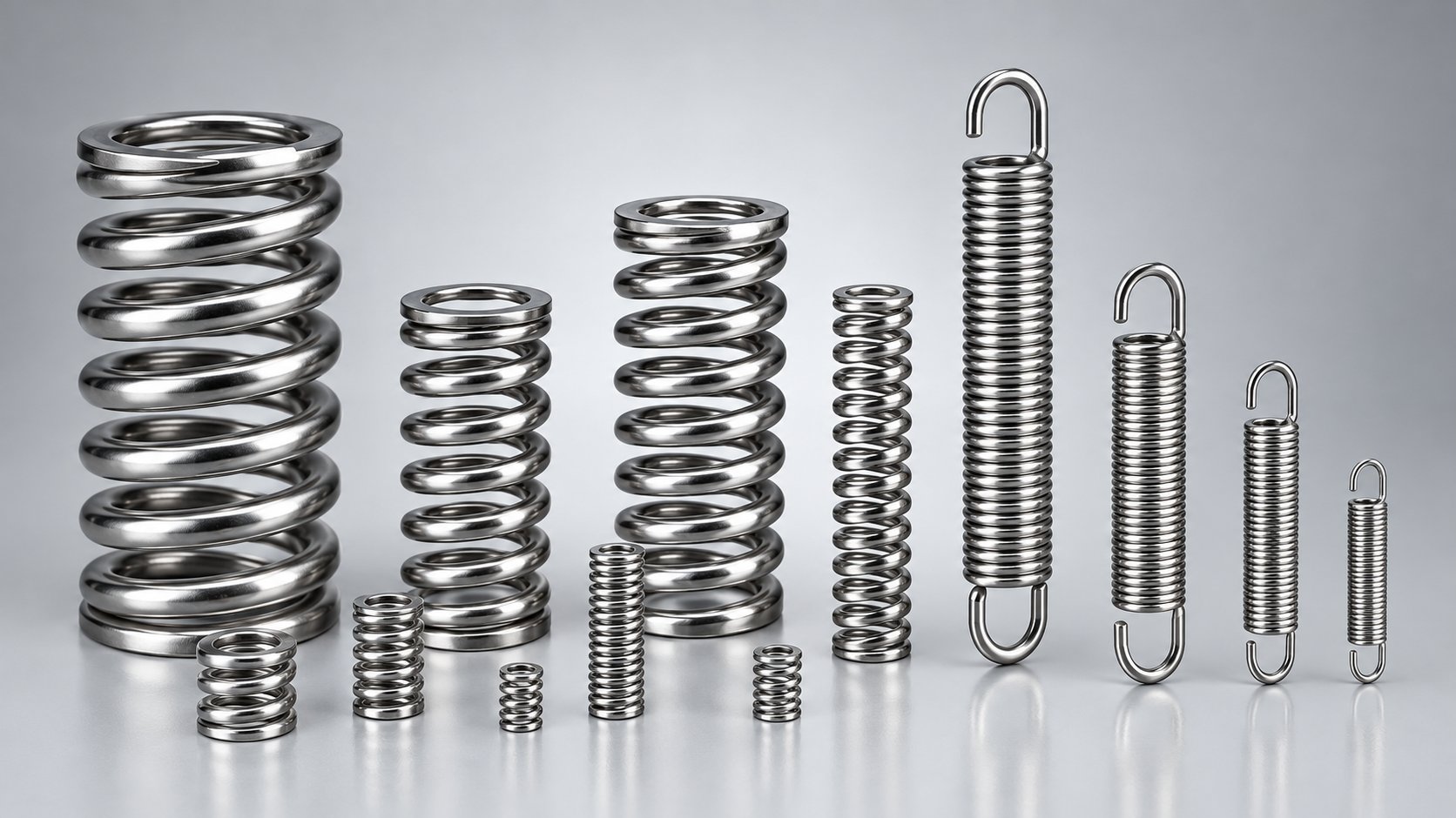 Stainless steel industrial compression and extension springs of different sizes